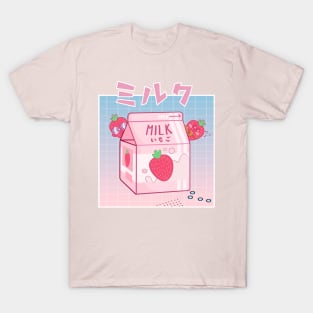 90s japanese aesthetics retro strawberry milk shake anime kawaii T-Shirt